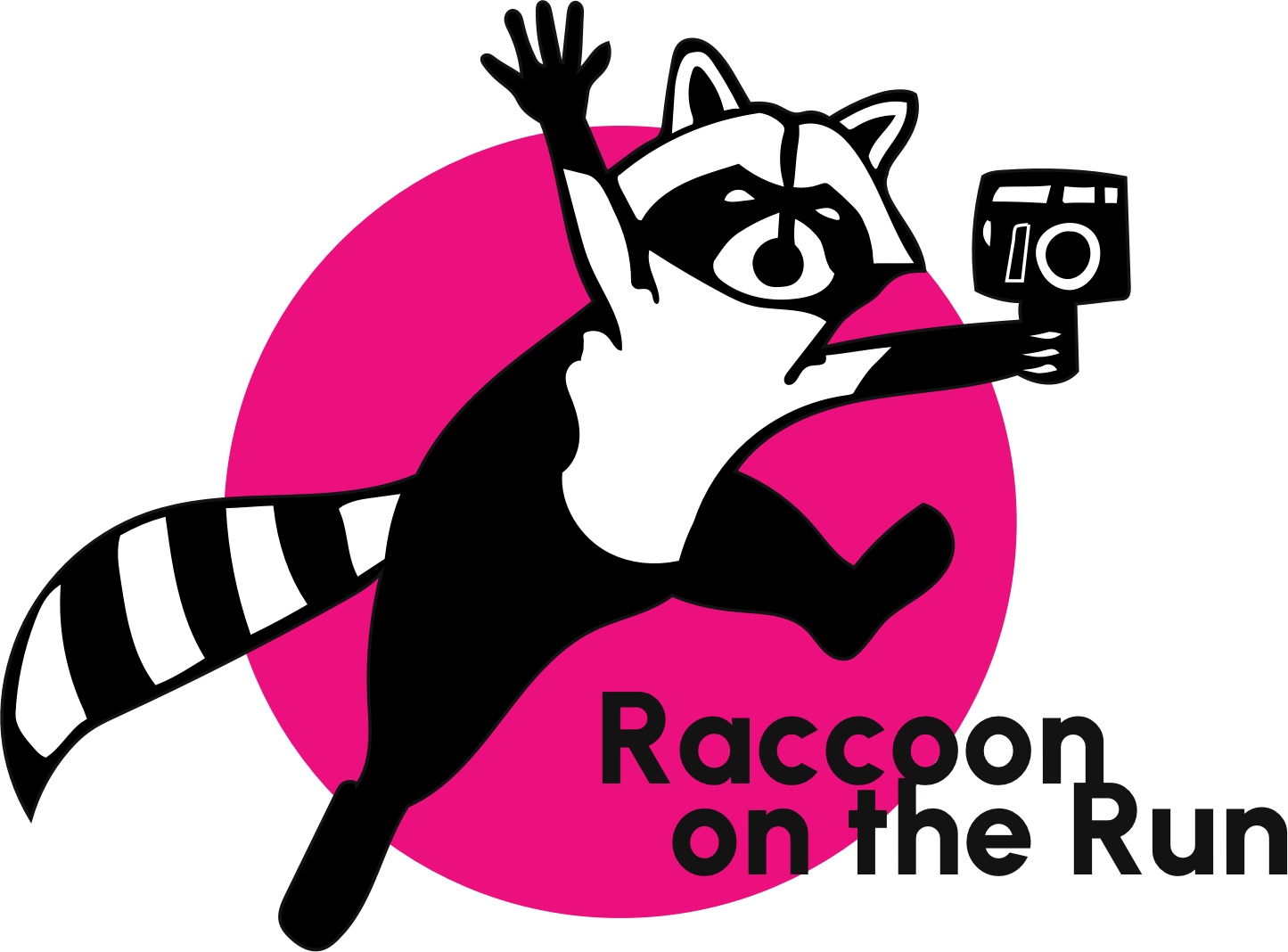 Raccoon on the Run logo - a raccoon jumping with a camera